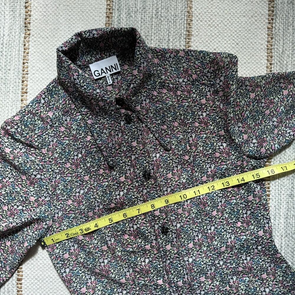 GANNI Floral Midi Shirt Dress Long Sleeves Button Front Side Slits Size 36 Small - Picture 8 of 14